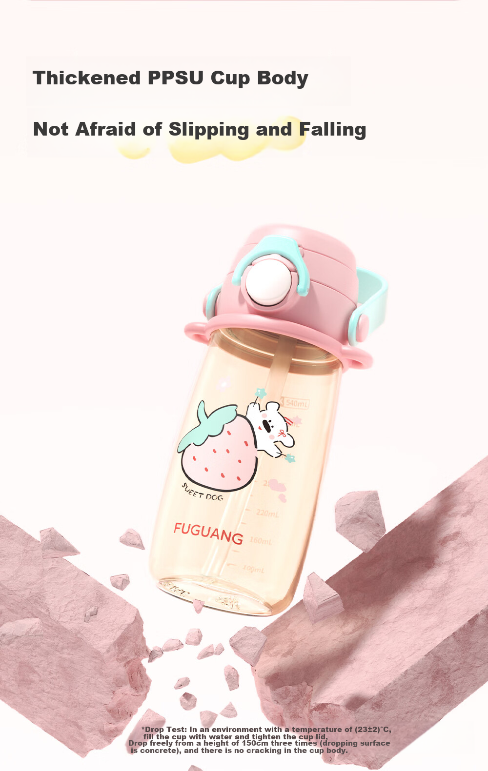 Fuguang PPSU Water Bottle, Children's Plastic Cup, Kindergarten Students, Pregnant Women, New Straw Cup for Girls, Summer, 540ml 7