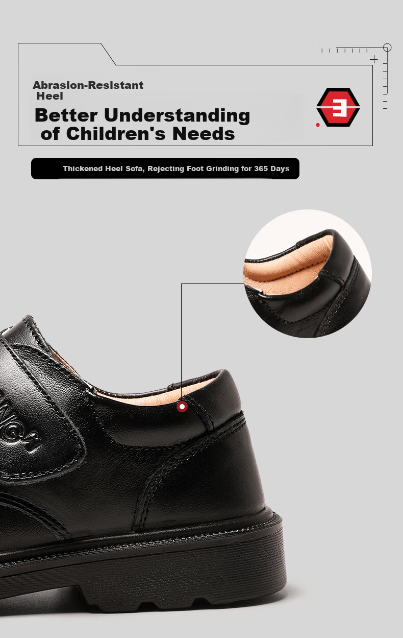 Aokang Boys' Leather Shoes, Spring And Autumn Style, Children's Performance Black Shoes, Genuine Leather Soft-Soled, for Older Children, Black Boys' Flats, Performance Shoes 8