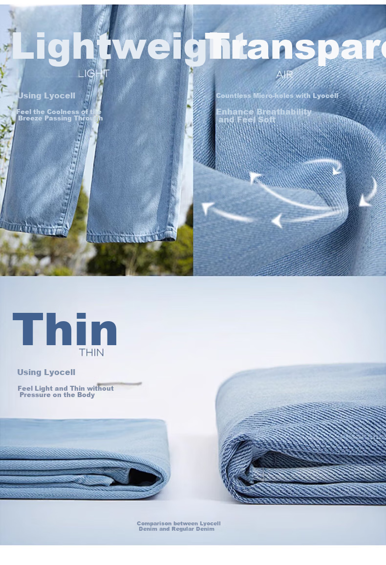 LangSha Tencel Straight-Leg Jeans for Women, Summer Lightweight High-Waist Double-Buckle Slimming Ice Silk Floor-Length Wide-Leg Pants 3