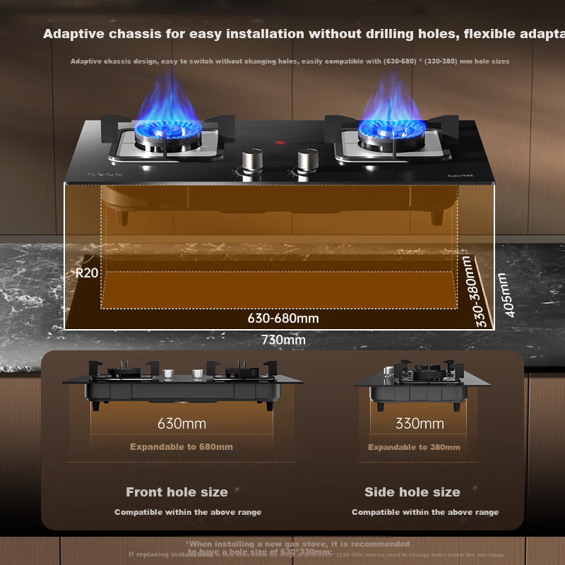 Royalstar Gas Stove, Dual Burner for Home Use, 5.0kW High Heat Output, Built-In And Countertop Dual-Use, Copper Fire Cover with Adjustable Base Plate JZY-B56