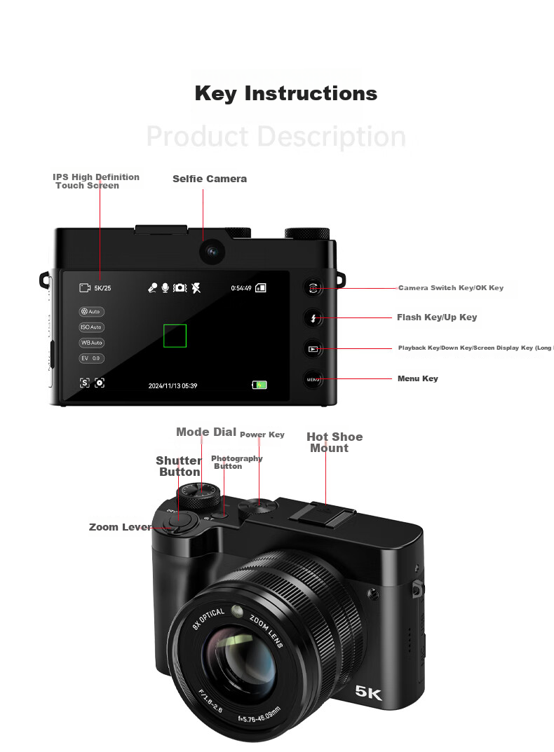 SONGDIAN Digital Camera with Dual Front And Rear Sensors, 8X Optical Zoom, F/1.8 Large Aperture, High-Definition Mirrorless Vlog Camera, DC209x Official Standard Configuration, 256GB Memory, White 26