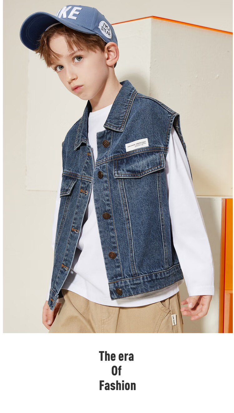 ASK JUNIOR Boys' Jacket, 2026 Autumn New Arrival, Denim Vest for Older Children And Teenagers 9