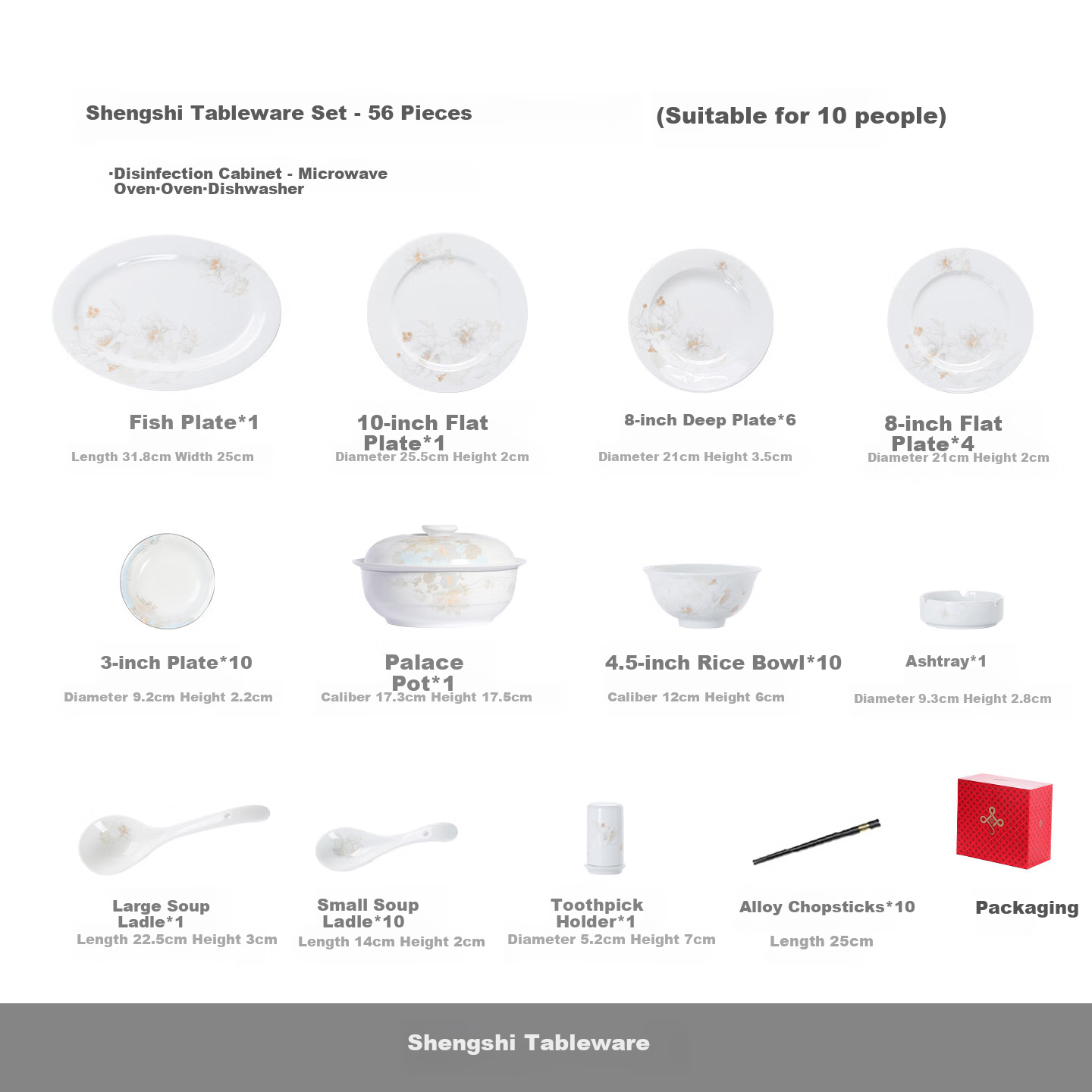 Jdz Ceramic Tableware Set, High-Temperature White Porcelain Chinese-Style Dinnerware, Complete Set for Home Use, High-Quality Mid-Autumn Festival Gift for Clients