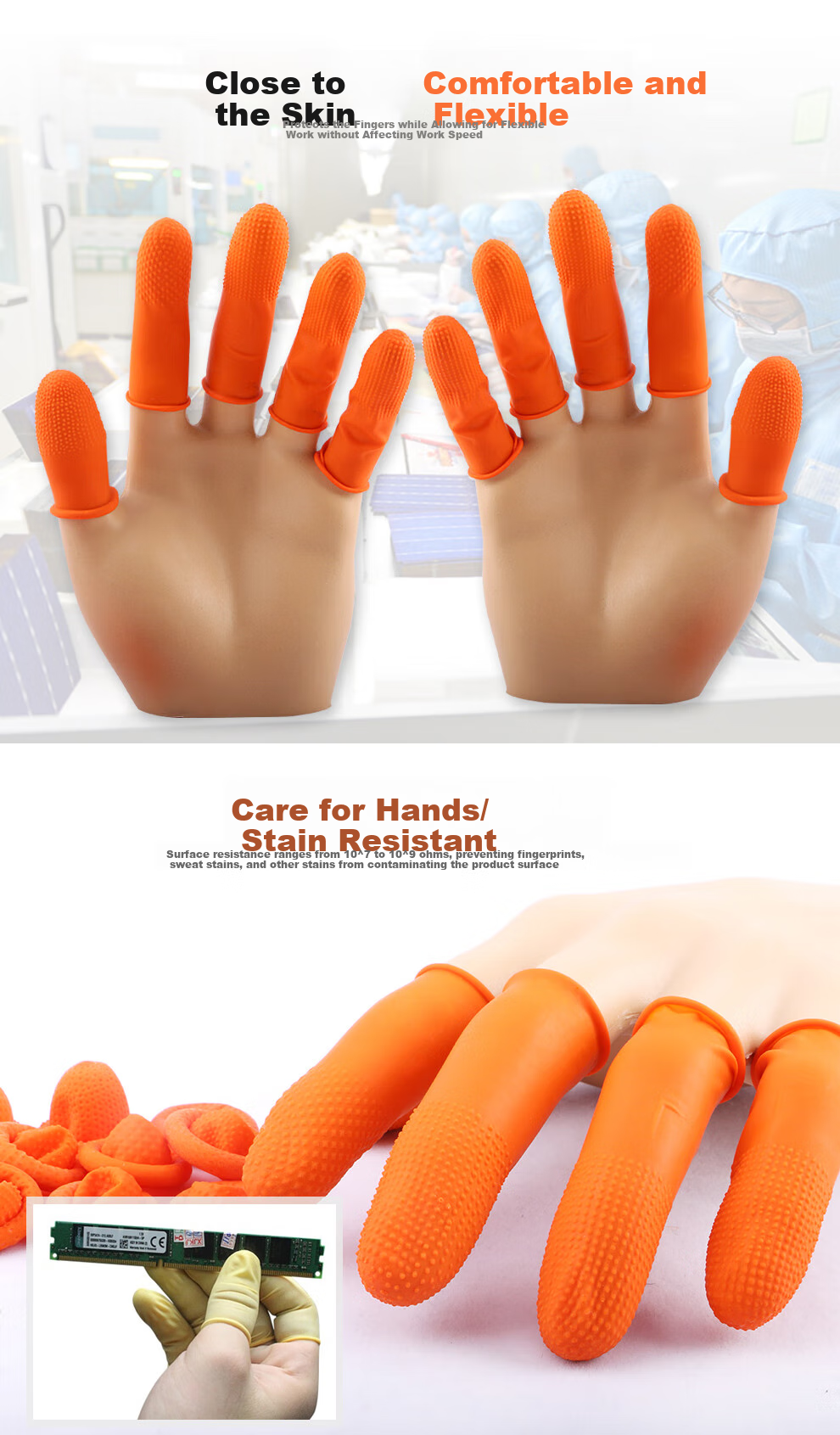 Houchuang Non-Slip Latex Finger Sleeves Thickened Wear-Resistant Anti-Slip White with Dotted Texture [L/Large] 100 Pieces [Jingcang Express] 2
