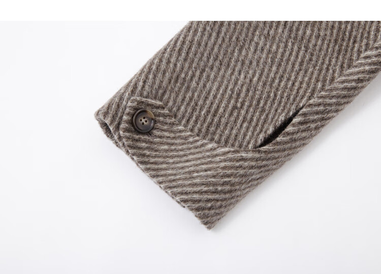 DME [Kochi University Female Lead] Winter Sheep Wool Diagonal Stripe Double-Sided Wool Coat Stand Collar Long Women's Woolen Overcoat 4