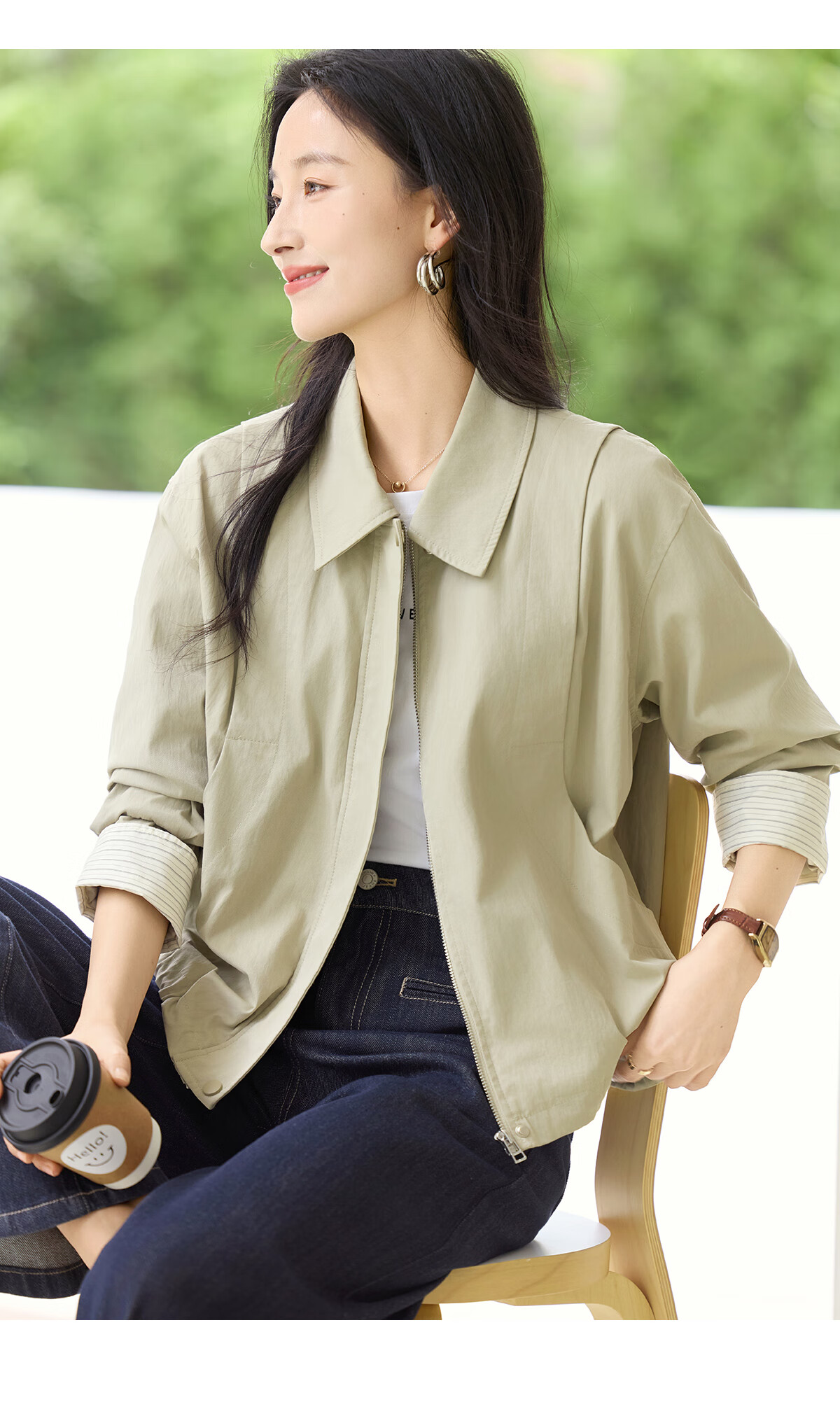 Chushen Spring Autumn Casual Jacket for Women Fashion Lapel Decorative Lines Simple Short Petite Coat Top S53D016 16