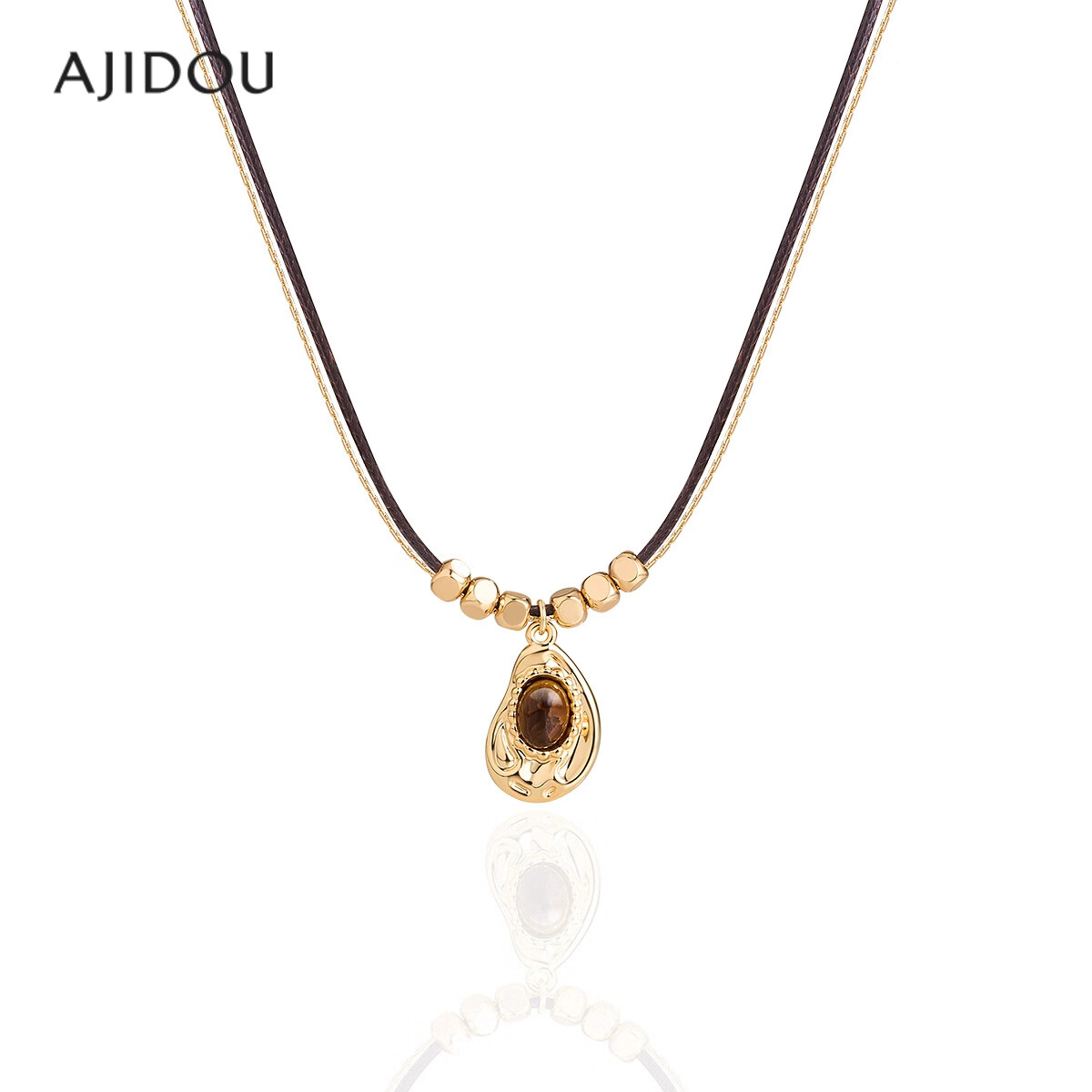 AJIDOU Necklace Maillard Style Fashion Shiny Double Chain Tiger Eye Stone Long Pendant Sweater Chain Gift for Girlfriend Goddess Day