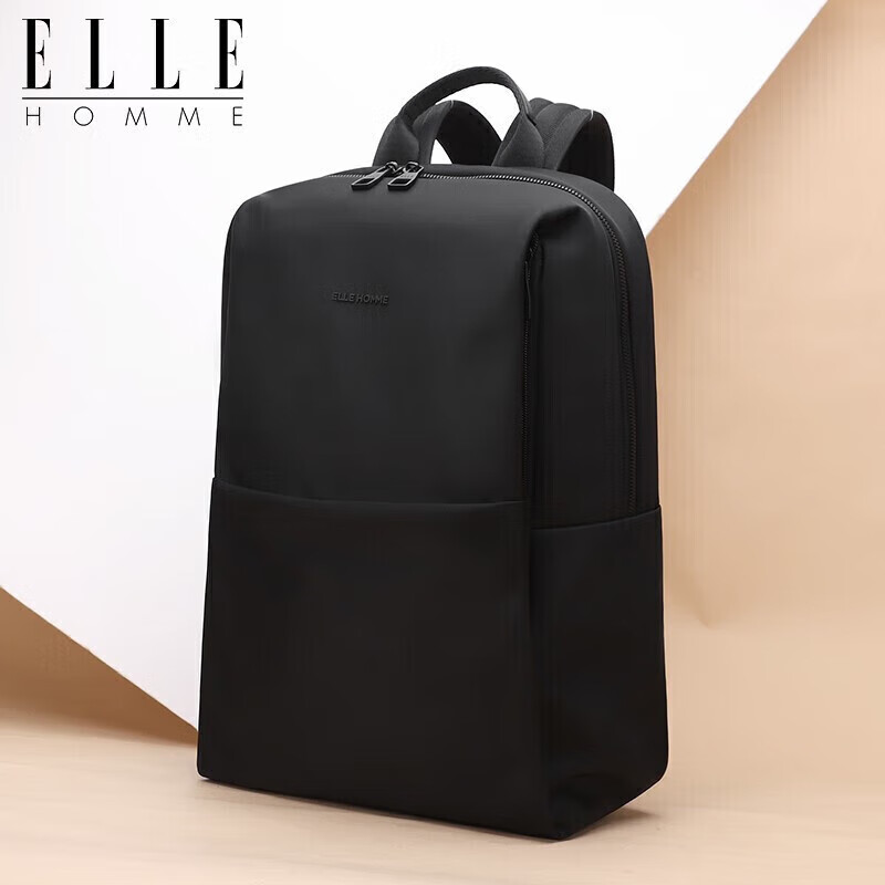 ELLE HOMME Men's Backpack, Fashionable Large Capacity Backpack, 14-Inch Laptop Bag, Lightweight Nylon Fabric, 08760 Black