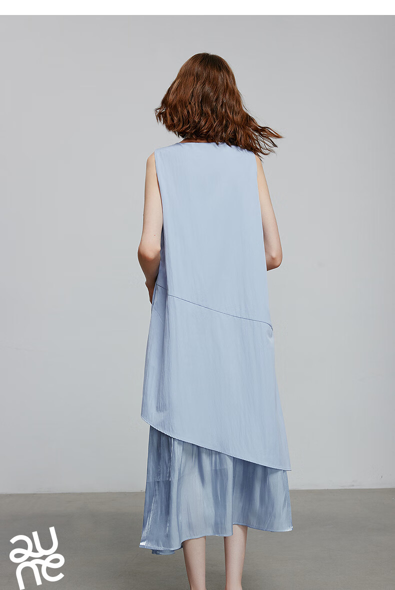 Chuyu Oxygen Sensation Dress for Women, 2025 Summer New Vacation Style Patchwork Faux Two-Piece Vest Dress, Sky Blue, S 10