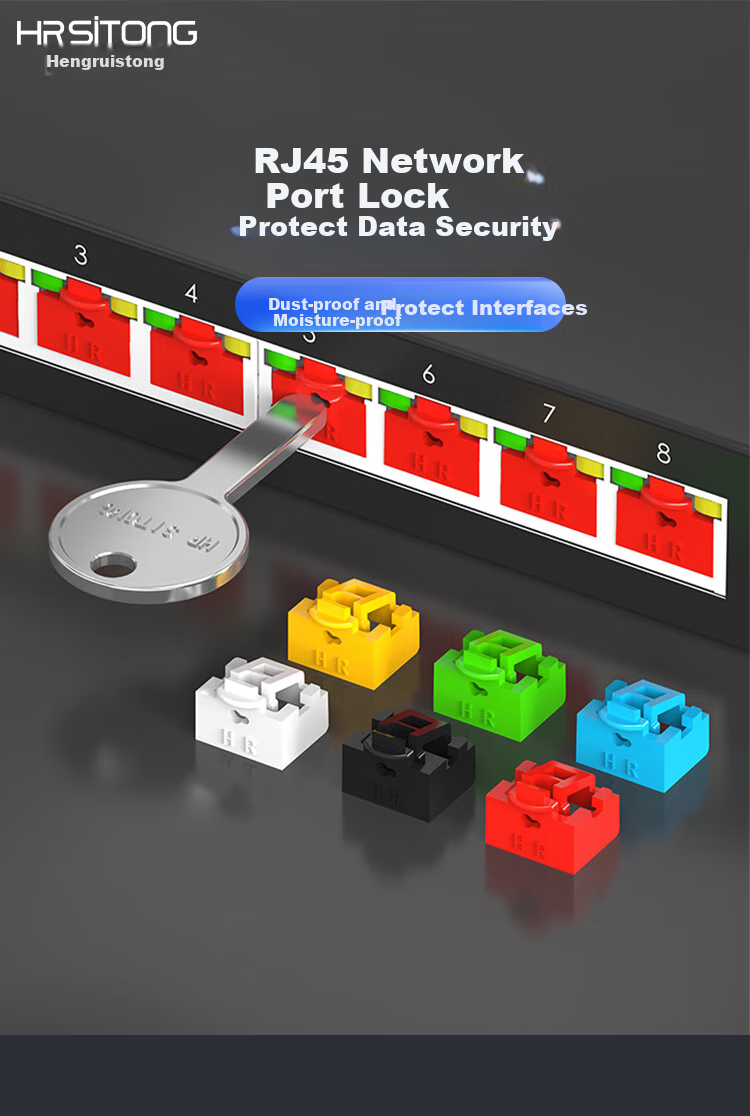Hengrui Stone RJ45 Network Port Lock Detachable Dustproof Cap Network Security Lock Data Protection Red 100 Locks + 2 Keys 1