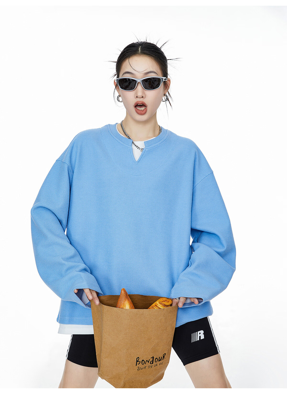 ICH MODE Women's Pullover Sweatshirt American Waffle Long Sleeve T-Shirt Autumn Winter Loose Casual Henley Neck Top Gray L 27
