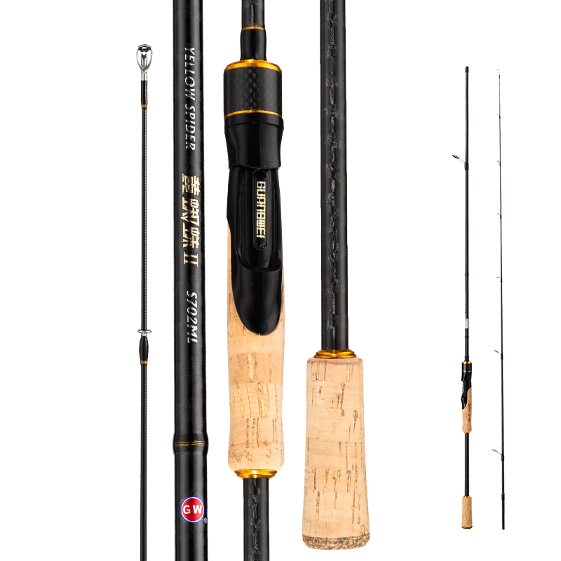 GW 2.1m Yellow Spider 2nd Gen ML Straight Handle Spinning Reel Universal Lure Rod Set with Large Guide Ring Smooth Rod Fishing Rod