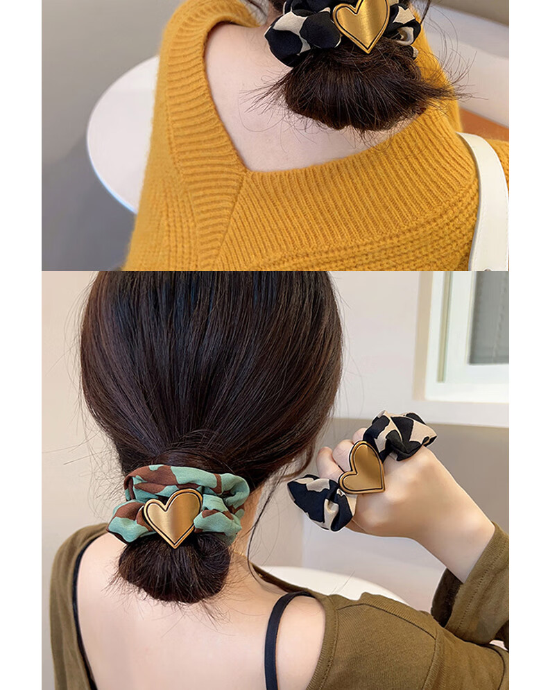 Jiaoxuefei Elegant Hair Tie with Heart Design, Green, High Ponytail Bun Hair Elastic Band with Leather Cover, Hair Accessory Gift 3