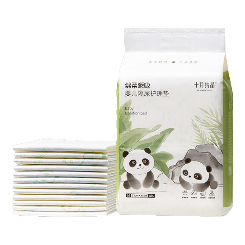 Shiyuejiejing, Soft And Thin Disposable Diaper Changing Pad, 80 Pieces, Size M, Non-Washable, Disposable Baby Diaper Pad, Nursing Pad, Panda Desig