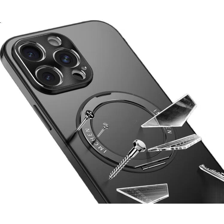 Чехол для iPhone 14 Pro Max IM-CHEN, противоударный, силиконовый, с подставкой 360°, черный