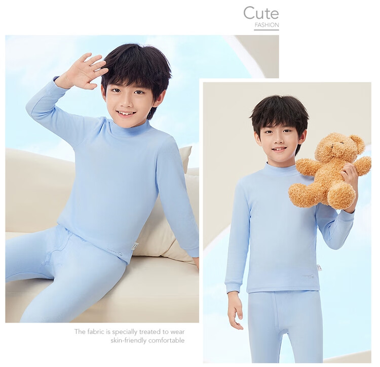 THREEGUN Kids Class A Soft Cotton Boys and Girls Half Turtleneck Long Sleeve Underwear Set Light Pink 120 23