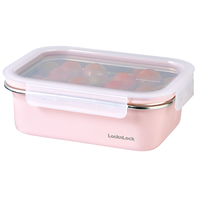 LOCK&LOCK Colorful Food-Grade Stainless Steel Storage Container, Refrigerator Kitchen Organizer Box, Fruit Student Lunch Box, 1.2L Pink