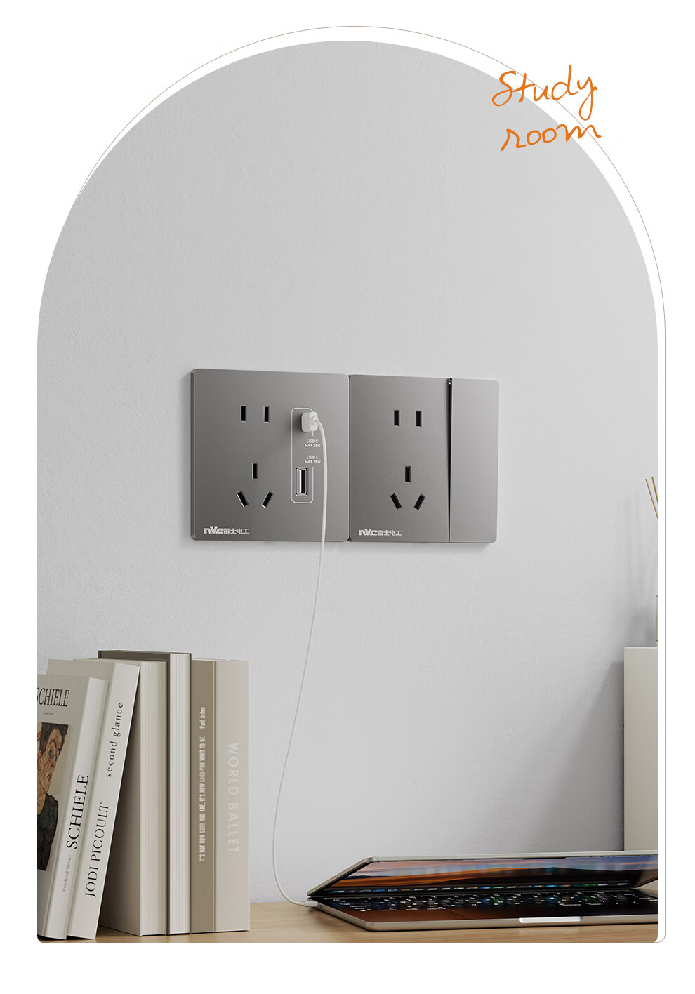 NVCleishidiangong Switch Socket, Three-Way Double Control Switch, 86-Type Ultra-Thin Panel Switch, N29 Misty Gray 14