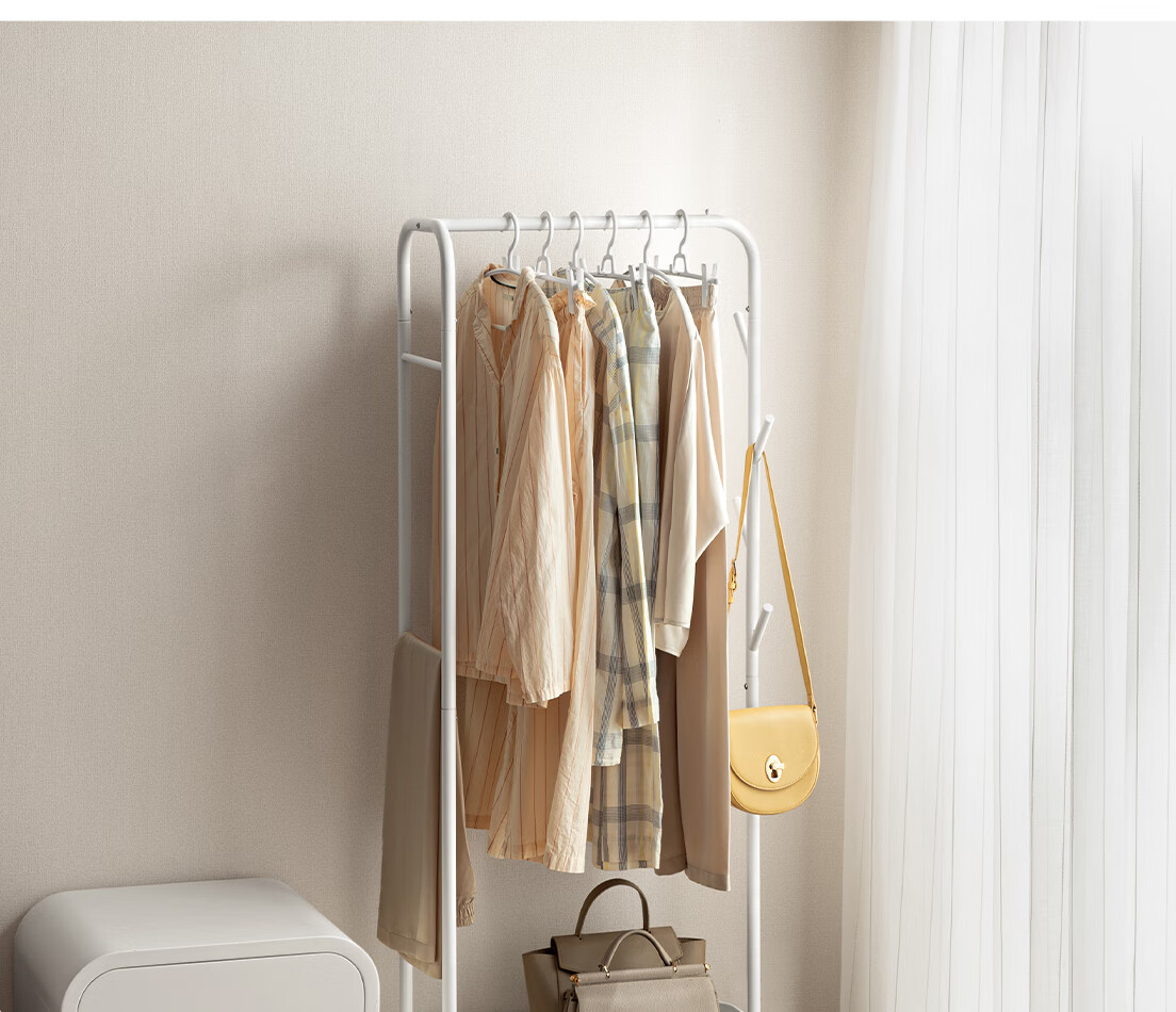 Lanjiaoluo Floor-Standing Clothes Rack, Bedroom Storage with Wheels, Hooks, 80*40*160cm, Mobile And Thickened 5