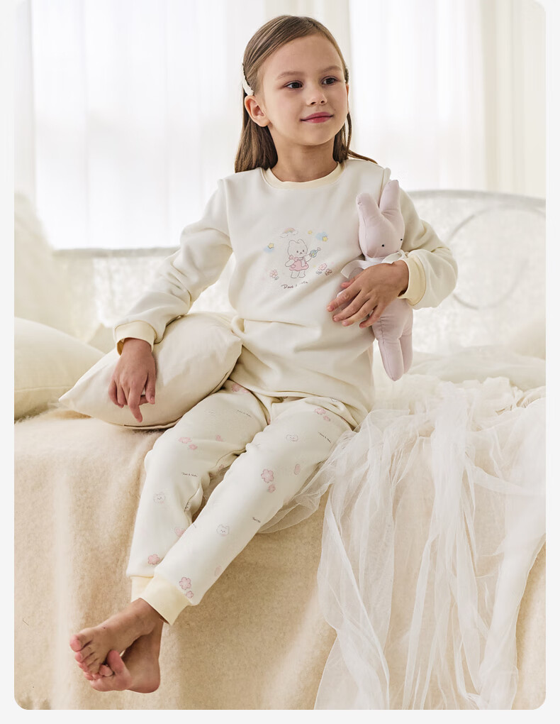 DAVE & BELLA Kids Thermal Underwear Set Autumn Winter Boys Girls Homewear Fleece Lined Pajamas 2