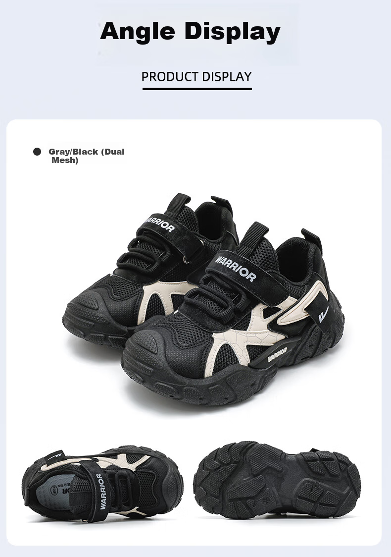 Warrior Boys' Shoes, Spring And Autumn Style, Children's Sneakers, Casual Breathable Running Shoes, WZ(CL)-0646, Gray/black, Size 32 6