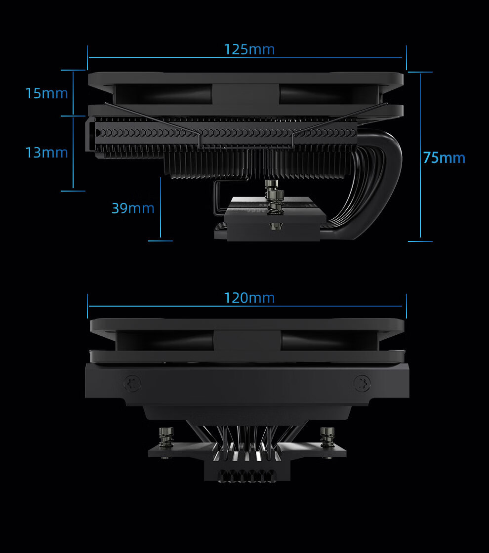 COXBYTE Bottom-Pressed CPU Cooler with 8 Heat Pipes / 12cm Fan (Intel/AMD Multi-Platform Compatible) ITX Small Case Air Cooler CFan-50V8 Black ARGB Sync Light 13