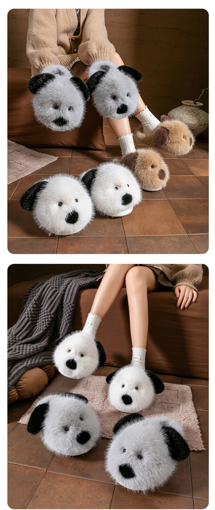 Daxixiansen Feifei Autumn And Winter Cotton Slippers for Women, Indoor Plush Slippers, Warm Home Use Thick-Soled Cute Slippers 7