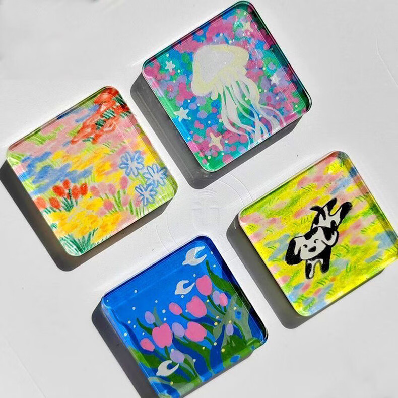Shushan Handmade DIY Refrigerator Magnet Material Kit Transparent Acrylic Magnetic Sticker Set Acrylic + Double-sided Tape + Soft Magnet [5 Sets] 5