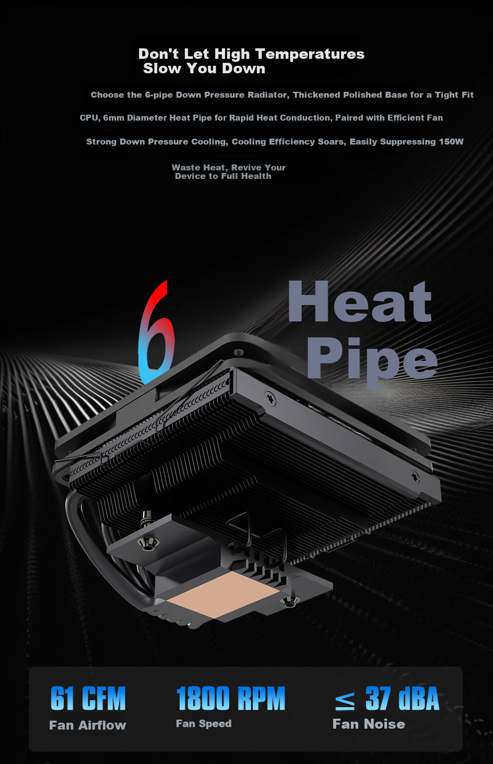 COXBYTE Bottom-Pressed CPU Cooler with 6 Heat Pipes/9.2cm Fan (Compatible with Intel/AMD), ITX Small A4 Case Air Cooling CFan-30V6 ARGB Synchronized Lighting 3