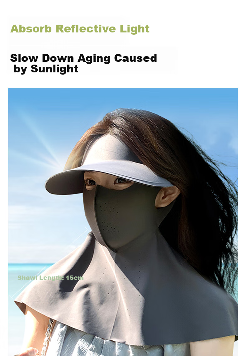 Ousen Sun Protection Face Mask Hat for Women, Summer Ice Silk Face Mask, Detachable Cycling Full-Face UV Protection Sunshade New 4
