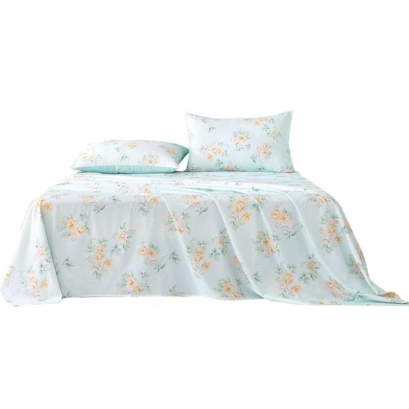 BEYOND Home Textiles Pure Cotton Bed Sheet with Printed Floral Pattern, Single Piece Duvet Cover, Floral Green, 230*245cm, Jiaju Gua
