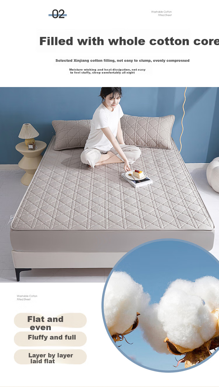 Wuyinliangpin Pure Cotton Quilted Mattress Cover, Single Piece Protective Cover for Bedding, All-Inclusive Dust-Proof Cover, 180x200cm 9