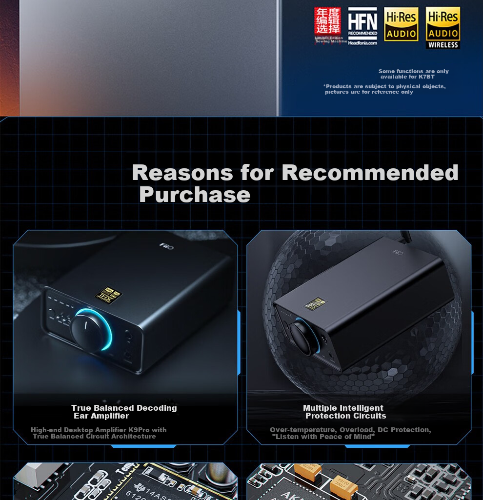 FiiO K7 Desktop Decoding Headphone Amplifier, DSD Decoder All-In Headphone Power Amplifier, HiFi Decoder, Black Decoder 2