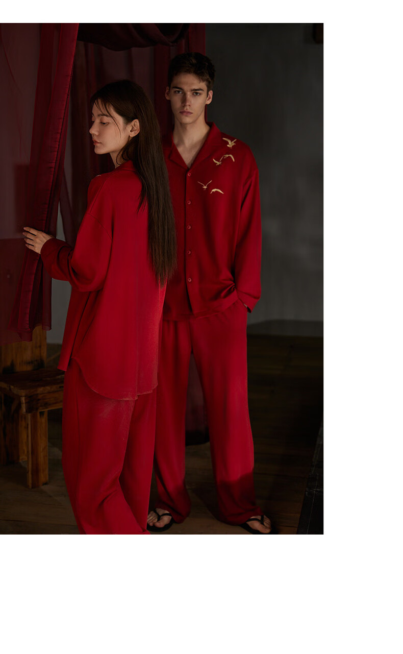 Caramella Men's Red Homewear Autumn Winter Soft Cotton Pajama Set Couples Festive Wedding Sleepwear 5