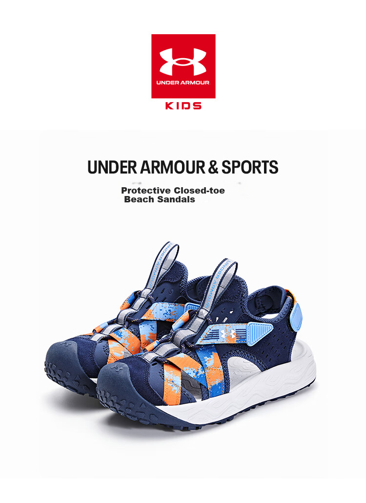 Under Armour Children's Sandals, Summer Boys' Beach Shoes, Protective Closed-Toe Breathable Soft-Soled Velcro Non-Slip River Tracing Shoes 1
