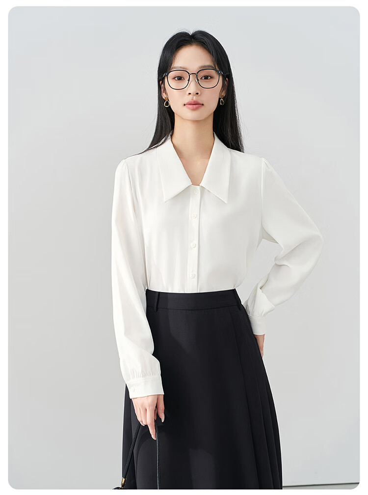 Bodexiaojie Blue V-Neck Commuter Blouse for Women, Wrinkle-Resistant Professional Formal Wear Chiffon Shirt for Interviews 9