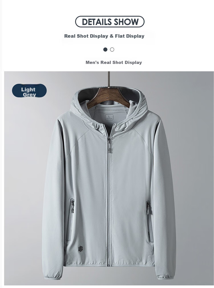 TUCANO Sun Protection Jacket for Men, Outdoor Sports Lightweight Sun-Blocking Skin Coat, Hooded Top Outerwear, Men's Clothing, White M 13