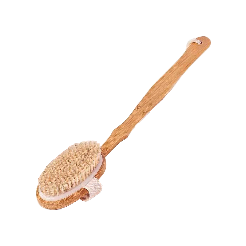 Jingxun Boar Bristle Bath Brush Dual-Use Wet and Dry Body Scrubber Detachable Massage Shower Brush