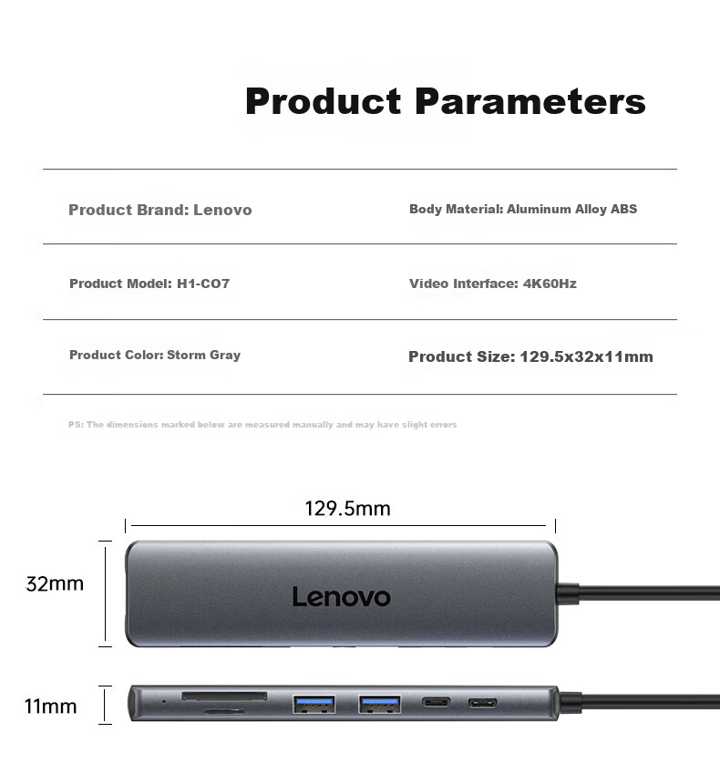 Lenovo Type-C Expansion Dock, USB-C to HDMI Converter, USB3.0 Hub, Laptop Splitter, 4K60Hz Screen Mirroring, PD Fast Charging, Multi-Port Adapter 9