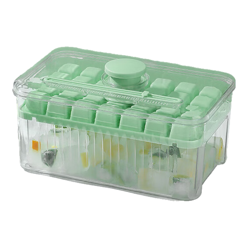 BJ Ice Cube Mold with Storage Box, Single Layer Ice Maker Tray, Ice Cube Tray with Scoop