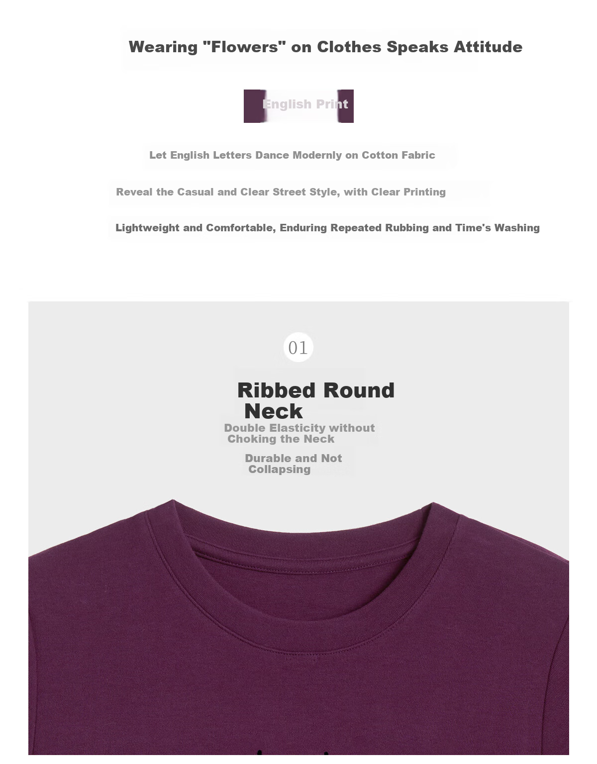 Oulain Letter Print Short-Sleeve T-Shirt, Women's Versatile Loose Casual Round Neck Top, Purple, S 9