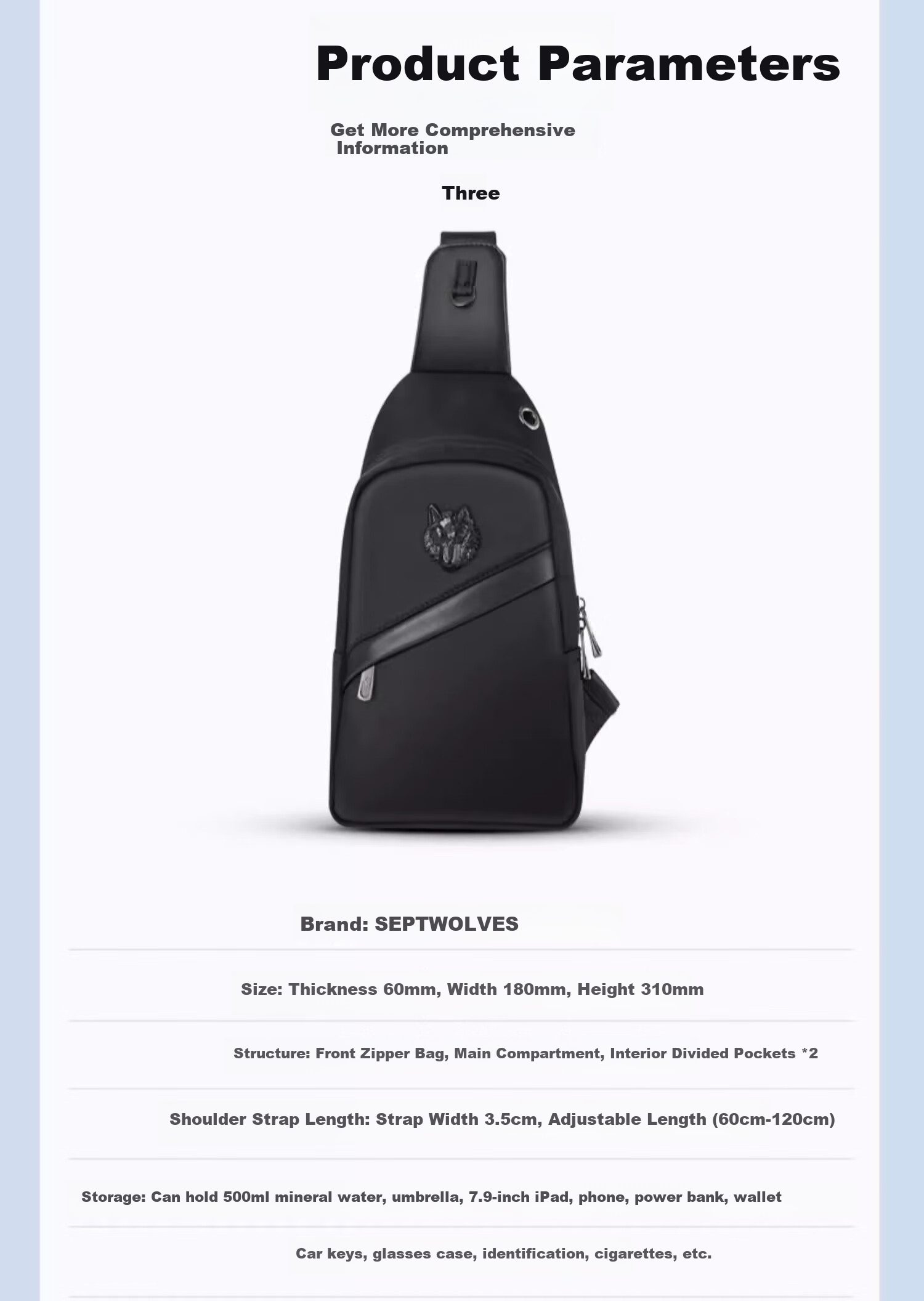 SEPTWOLVES Crossbody Bag for Men, Chest Pack, Lightweight Shoulder Bag with Large Capacity, Water-Resistant, Casual Travel Cycling Fitness Satchel 15