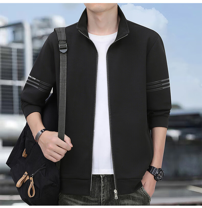 Romon Men's Spring Business Casual Versatile Zip-up Cardigan Executive Jacket Stand Collar Top Coat SL95 Black 2XL 20