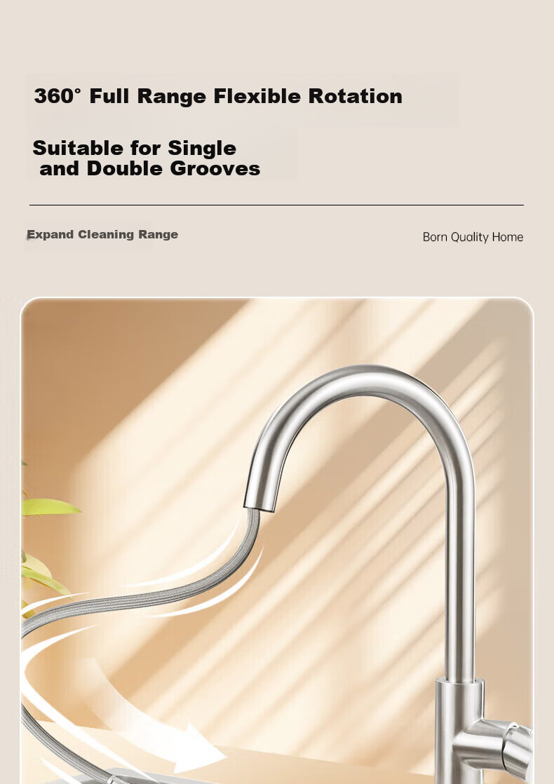 OULIN Kitchen Sink, Large Single Basin Vegetable Washing Sink, Integrated Basin, No Coating, SUS304 Stainless Steel Sink, Pull-Out Faucet, 661 6