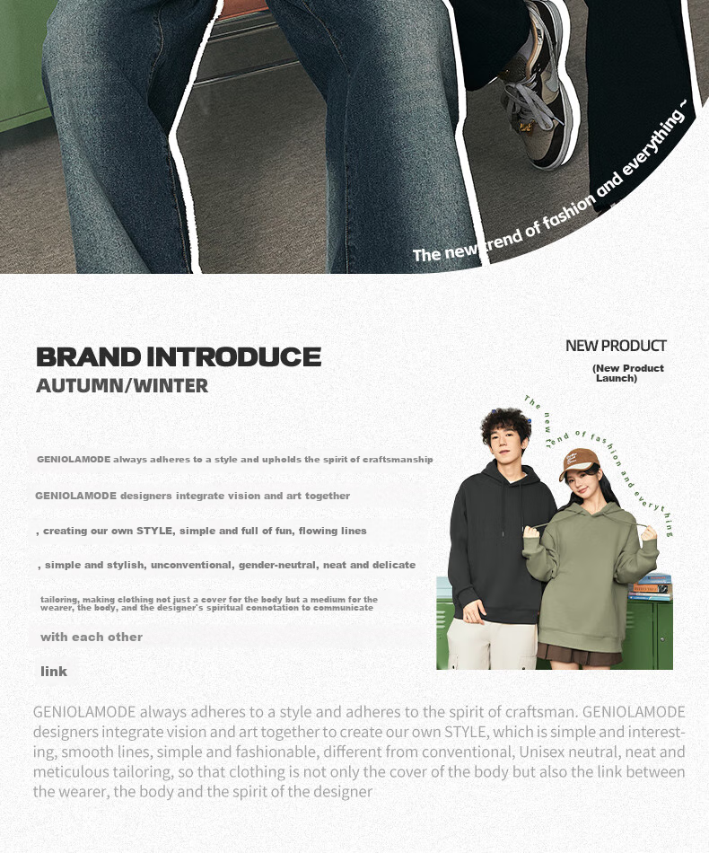 GENIOLAMODE Men's Hoodie, Autumn Fashion Brand, Casual Loose Fit, Versatile Letter Print, Logo Printed Clothing, White, M 2