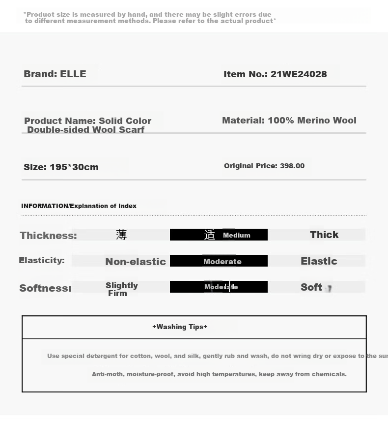 ELLE [Gift Box] 100% Wool Scarf for Women, Double-Sided Autumn And Winter Thick Warm Shawl Neck Wrap Gift Mid-Autumn Festival 8