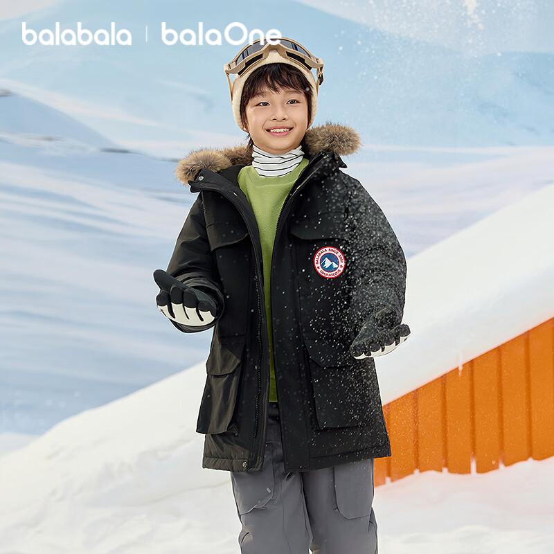 BALABALA Kids Down Jacket Boys Girls 2025 Winter New Mid-Length Thickened Warm Coat with Fur Collar for Older Children