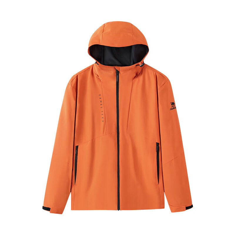 CAMEL Men's Three-Proof Windbreaker Outdoor Water-Repellent Fleece-Lined Jacket J15CAYL6019 Oxide Orange M