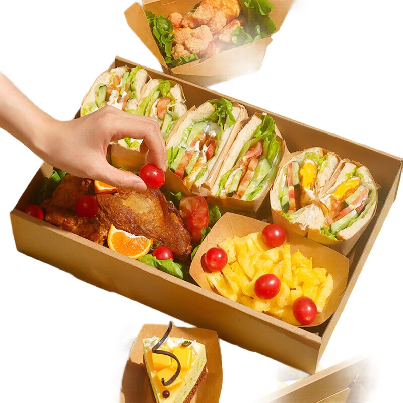 Edo Disposable Thickened Pastry Sushi Takeout Box Kraft Paper Cake Dessert Box, 36*25*8cm, 4 Pieces