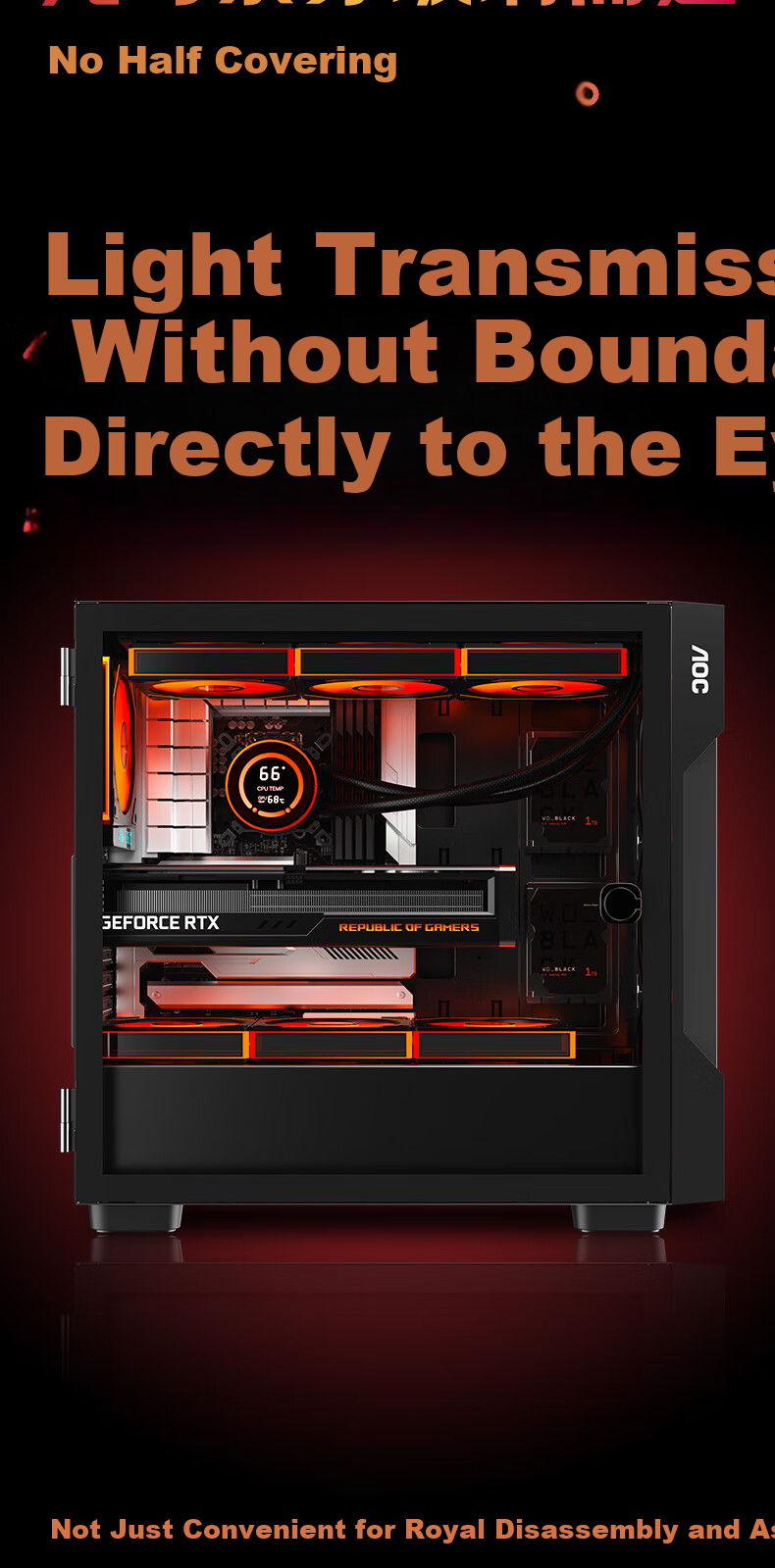 AOC CG397BSE Black Gaming Office Desktop Computer Case ATX Motherboard Support 240mm Water Cooling 8 Fan Slots Mesh Cooling 7 PCI Slots Compatible with 5070 6